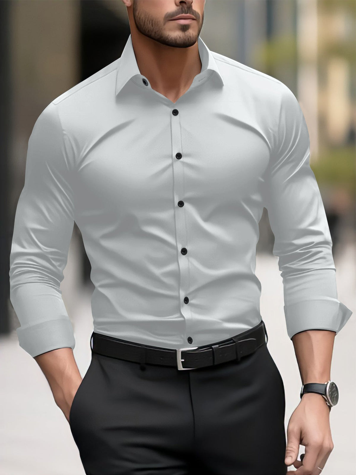 Herren Slim-Fit Langarmhemd Elegant