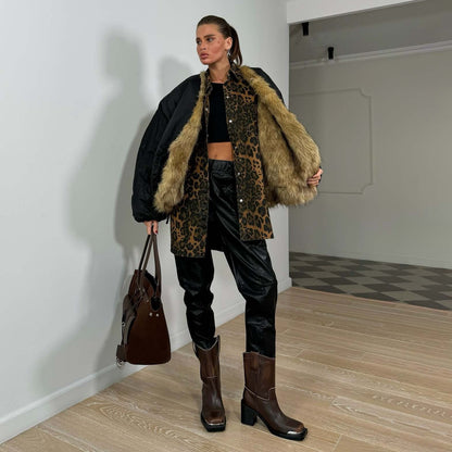 Damen Modische Jacke Kunstfellkragen Eveloria