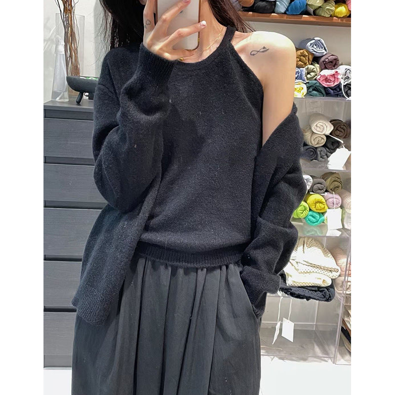 Damen Strickpullover Flauschig Lässiger Schnitt Offene Ärmel
