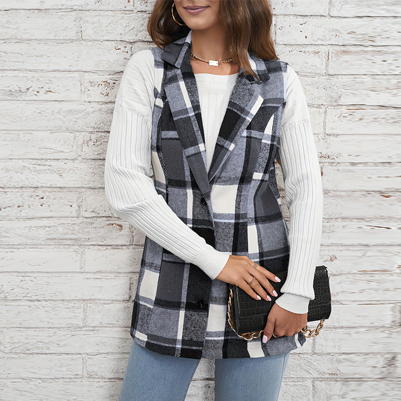 Damen Karoveste Slim Fit mit Taschen Eveloria