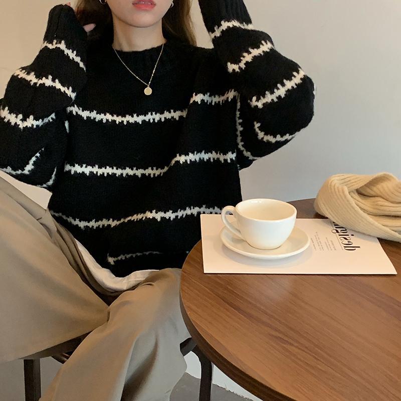 Damen Oversized Pullover Gestreift Weich Eveloria