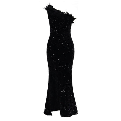 Damen Abendkleid Glitzernd Asymmetrisch Pailletten