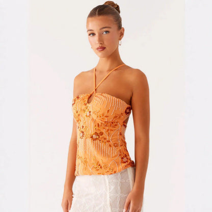 Damen Bustier-Oberteil Glitzernd Floralmuster Mit Applikationen