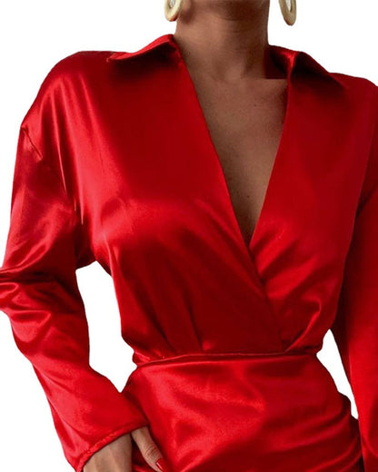 Damen Mini-Kleid V-Ausschnitt Raffung Eveloria