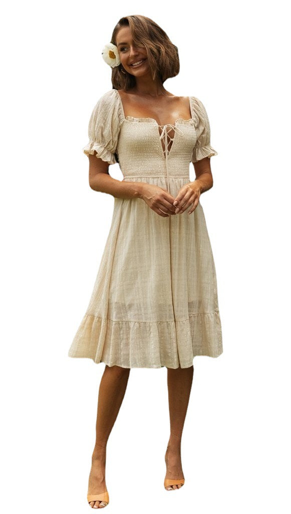 Damen Hochzeitskleid Puffärmel Schnürung