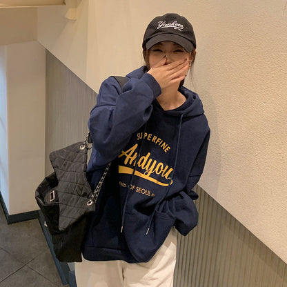 Damen Hoodie Moderner Schriftzug Lässig Grau