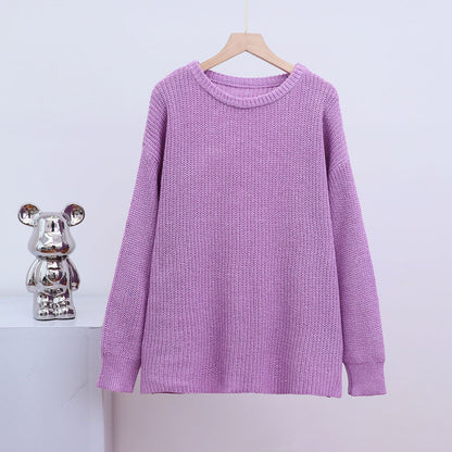 Damen Strickpullover Rundhalsausschnitt Lässiger Schnitt Grobgestrickt