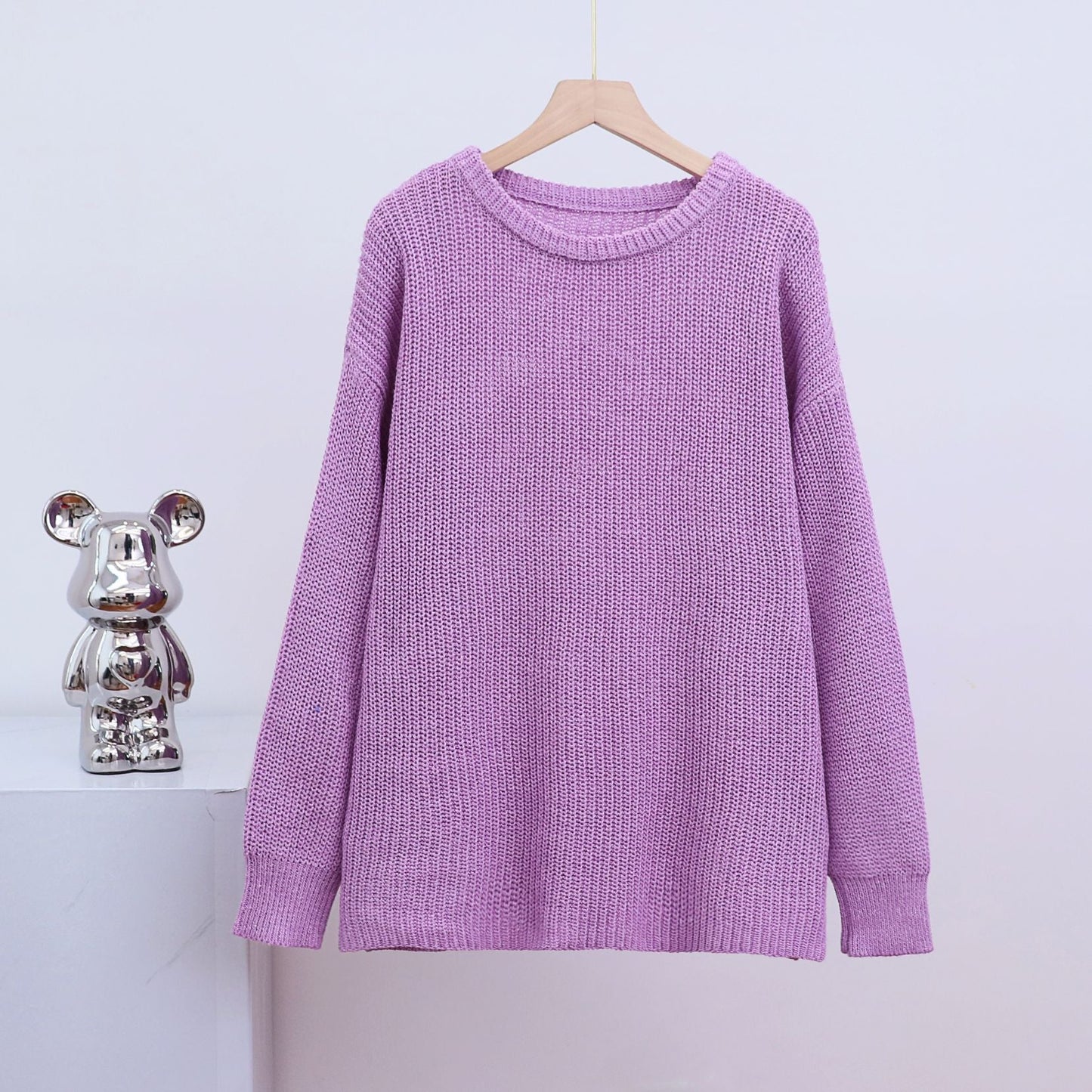 Damen Grobstrickpullover Lässig Weit Halsausschnitt