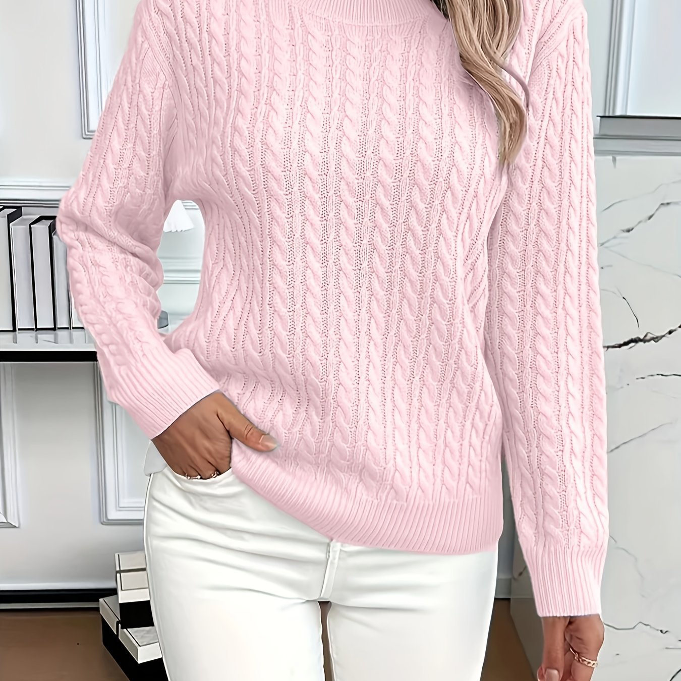 Damen Strickpullover Zopfdesign Elegantes Design