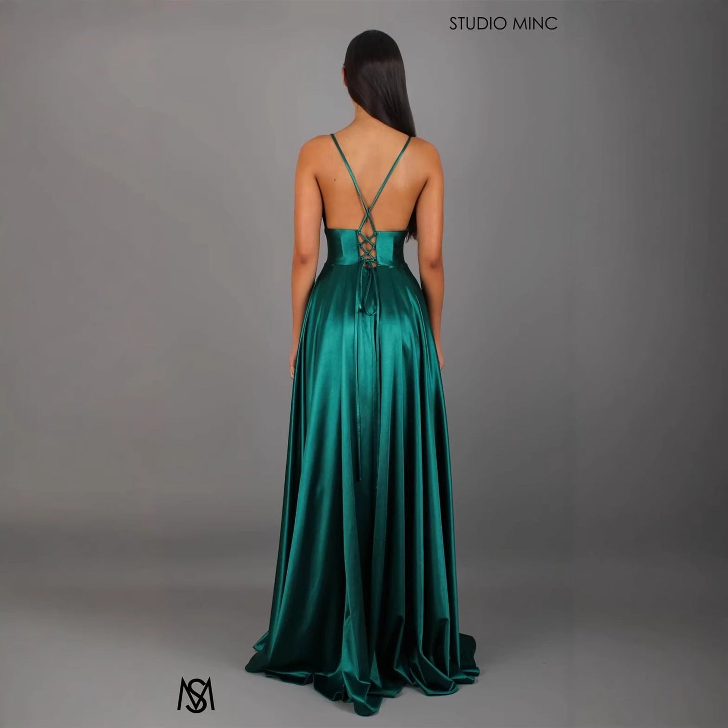 Damen Abendkleid V-Ausschnitt Hochschlitz Rock Eveloria