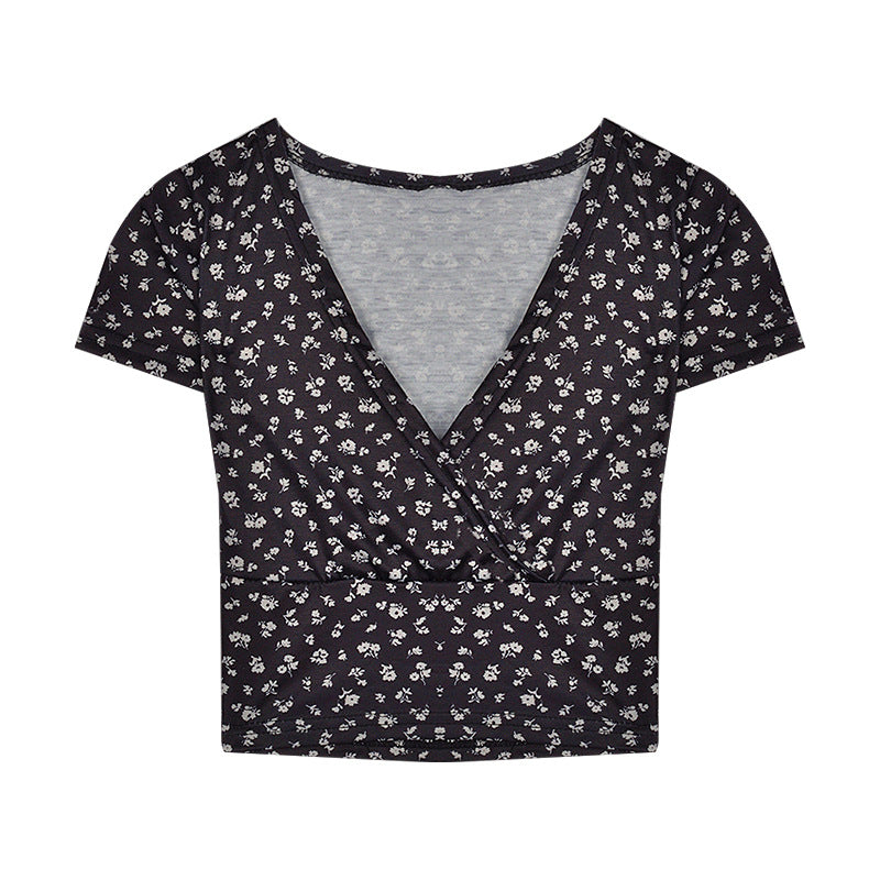 Damen Crop- Floralmuster V-Ausschnitt Elegant