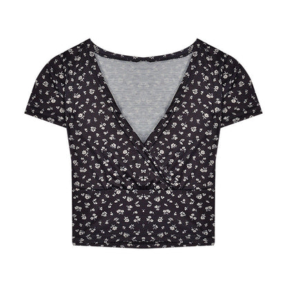 Damen Crop- Floralmuster V-Ausschnitt Elegant