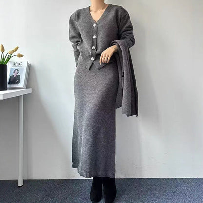 Damen Strickensemble Elegante Silhouette Mit Kragen