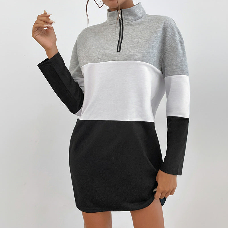Damen Sport-Sweatkleid Halbhocher Kragen Farbblock-Design