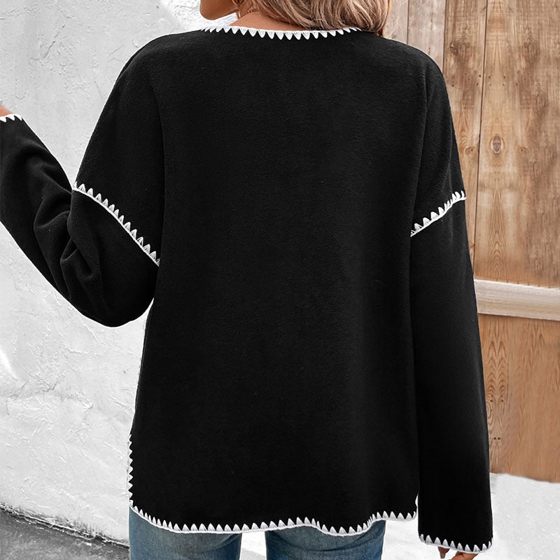 Damen Strickjacke Kuschelig mit Kontrastnähten und Taschen