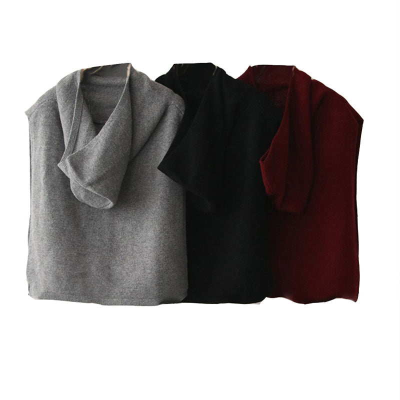 Damen Strickpullover mit Kapuze Kuschelfleece Grau