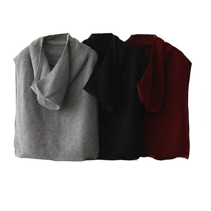 Damen Strickpullover mit Kapuze Kuschelfleece Grau