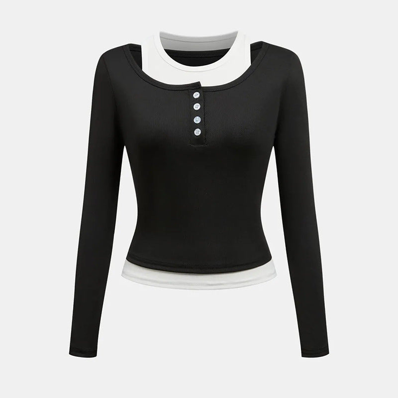 Damen Langarmshirt Knopfverschluss Schleife Weiss Eveloria