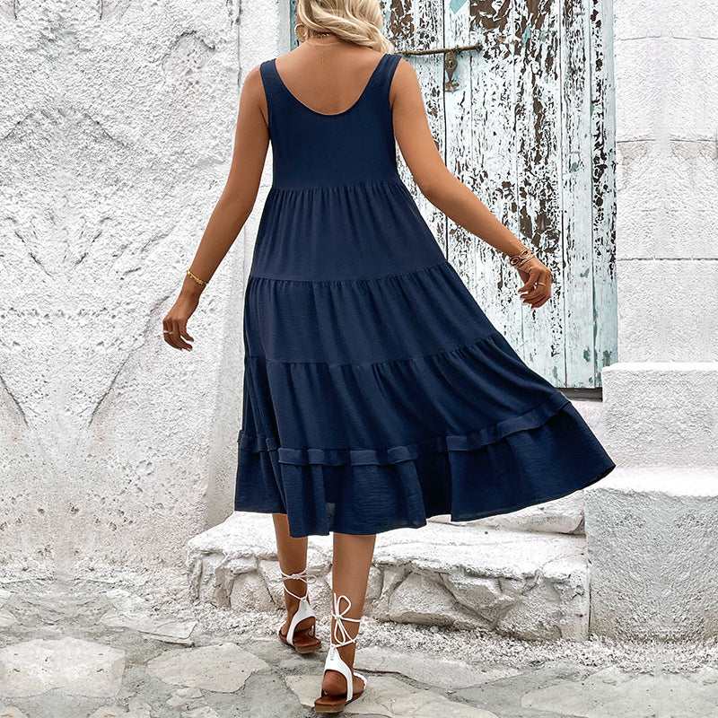 Damen Bodenkleid mit Knöpfen und Rüschen Eveloria
