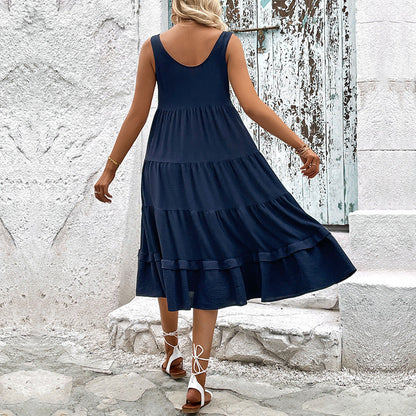 Damen Bodenkleid mit Knöpfen und Rüschen Eveloria