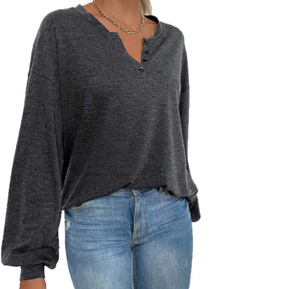 Damen Langarmshirt Knopfleiste Locker Passform Eveloria
