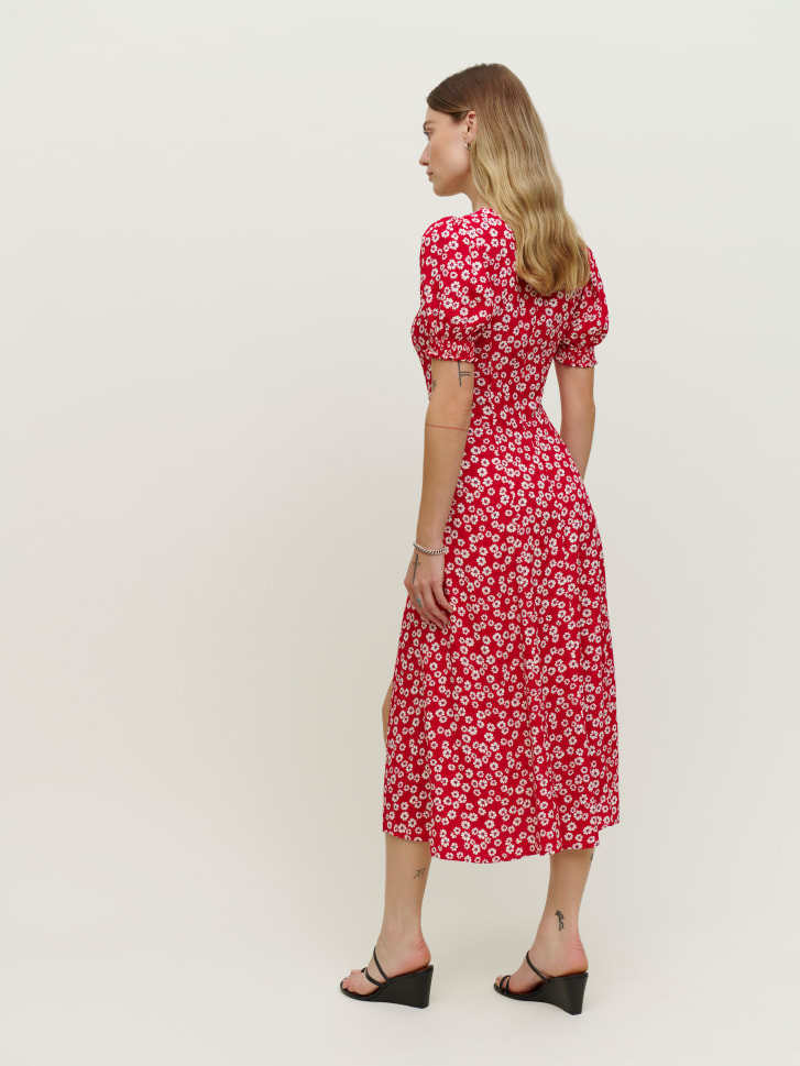 Damen Maxikleid Volantärmel Seitenschlitz Eveloria