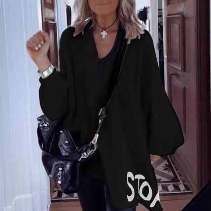 Damen Oversize-Shirt V-Ausschnitt Voluminöse Ärmel Eveloria
