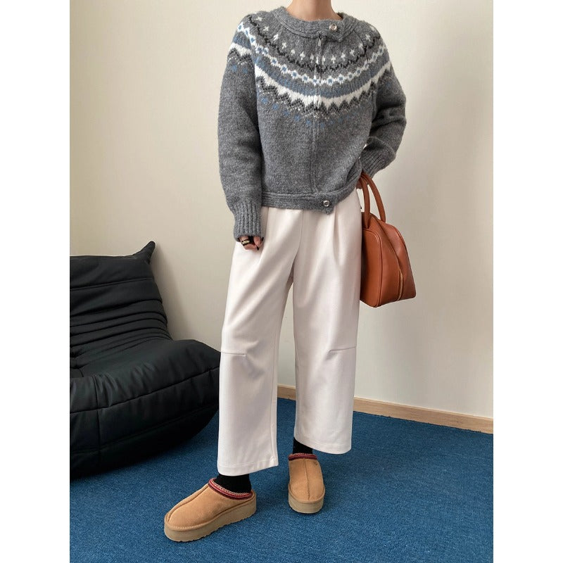Damen Strickjacke Hochkragen Dekorative Knöpfe Beige