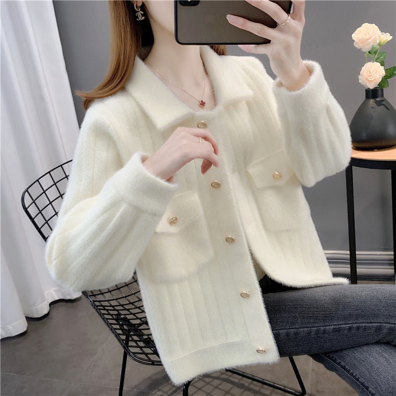 Damen Strickjacke Kuschelig mit Knöpfen und Taschen Grau - Eveloria