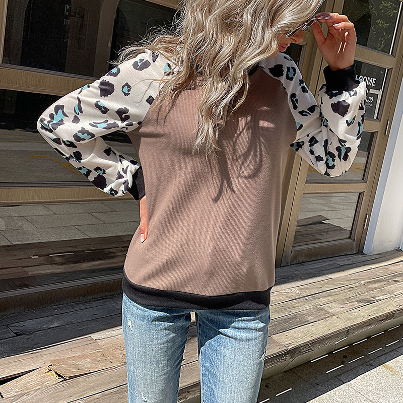 Damen Pullover Tiermuster Lässig Oversized Ärmel Braun