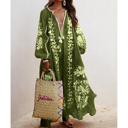 Damen Maxikleid Florales Stickmuster Luftig Eveloria