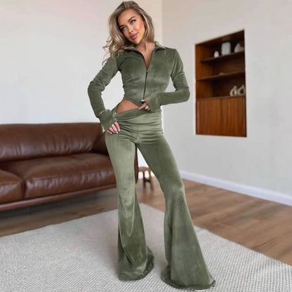 Damen Fleece-Jumpsuit Hohler Kragen Weites Bein