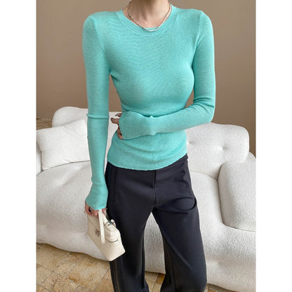 Damen Langarmshirt Figurbetont Rippstruktur Eveloria