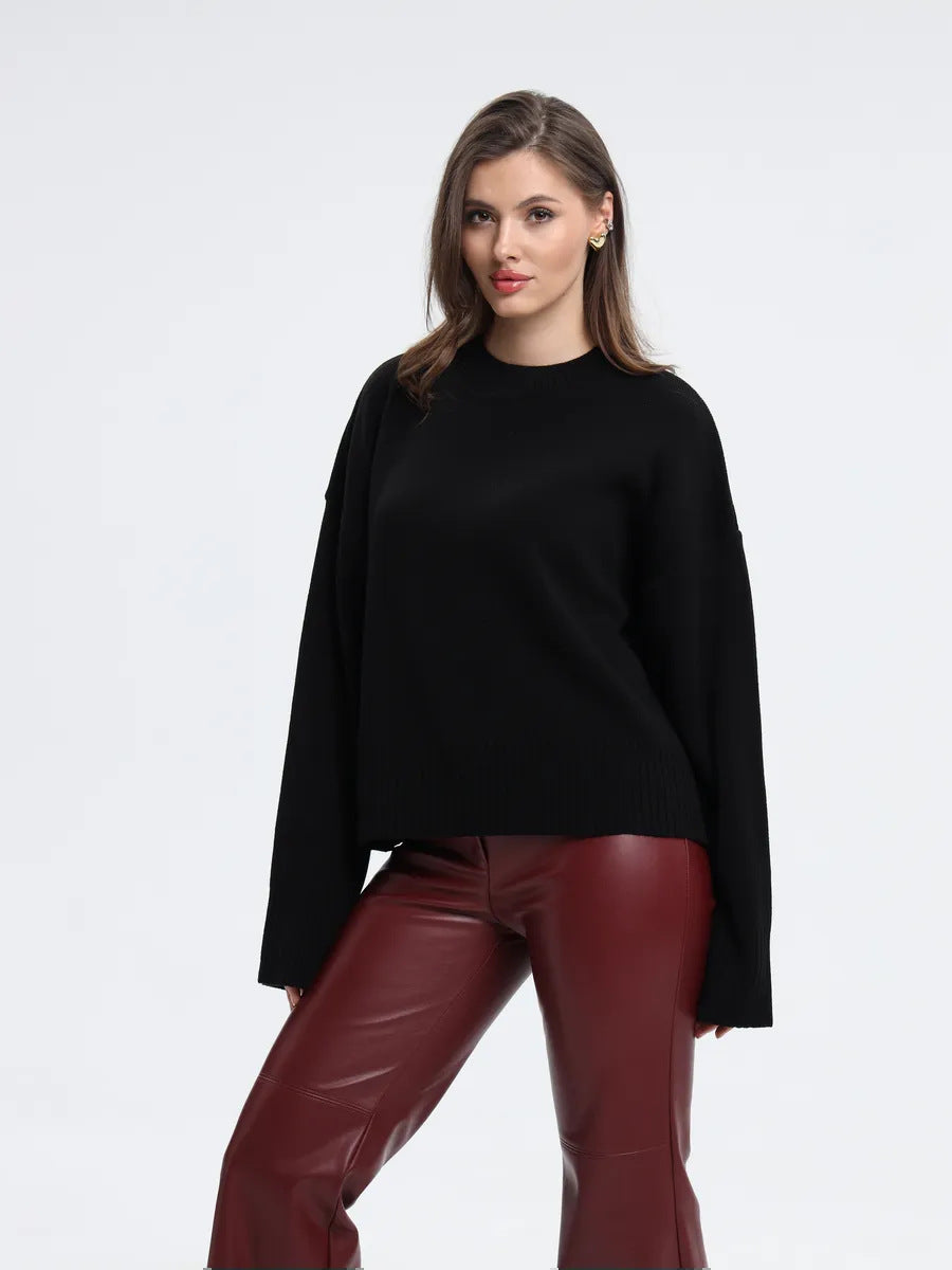 Damen Sweater Weit Schnitt Strukturiertes Maschenbild Beige