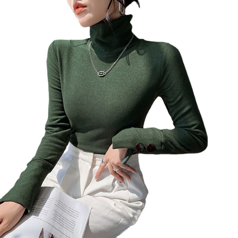 Damen Langarm Turtleneck Pullover Feines Rippmaterial