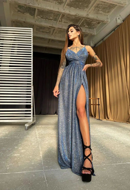 Damen Maxikleid Glitzer Wickeldesign Tiefes Dekolleté