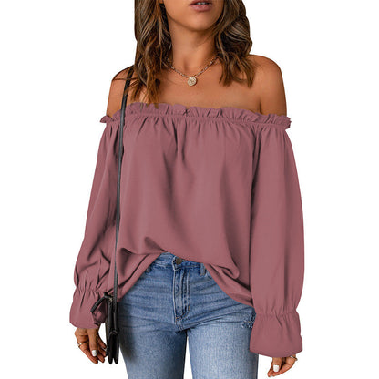 Damen Off-Shoulder Bluse Volantärmel Dekorativer Saum Eveloria