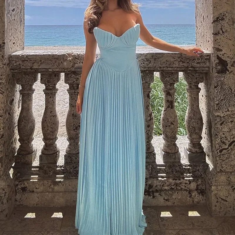 Damen Abendkleid Plissiert Eveloria Eleganz Schwarz - Eveloria