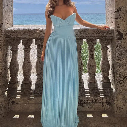 Damen Abendkleid Plissiert Eveloria Eleganz Schwarz - Eveloria