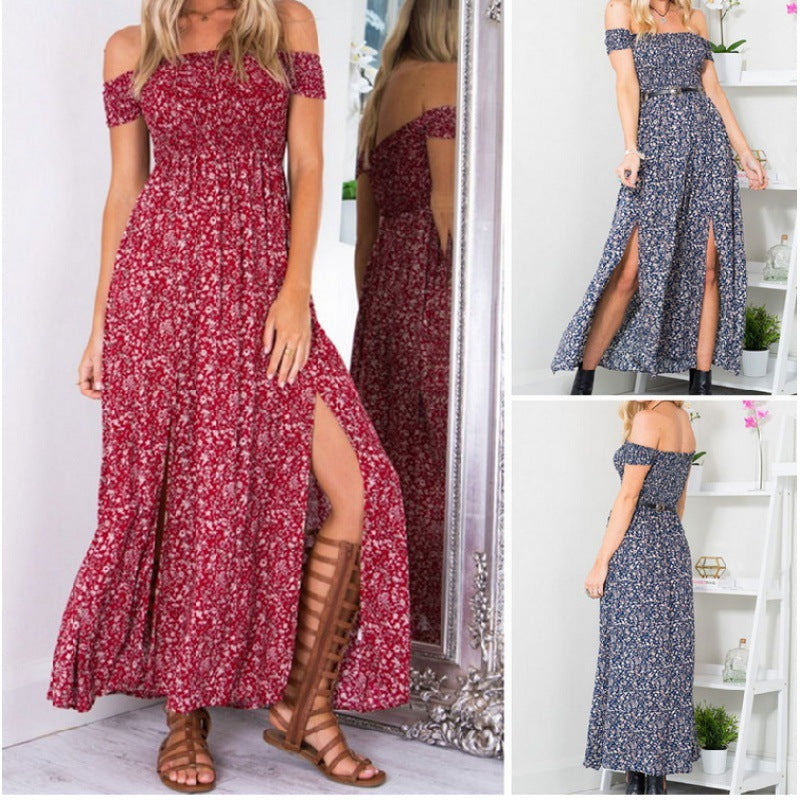 Damen Maxikleid mit floralem Muster und seitlichem Schlitz