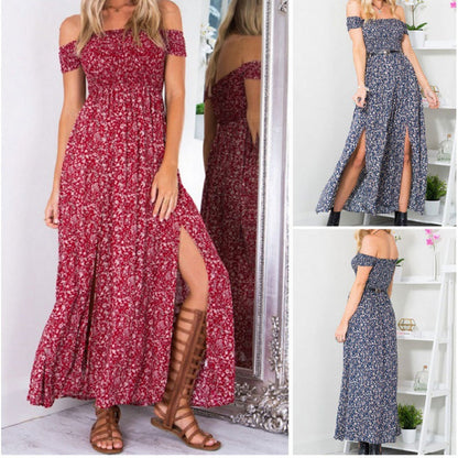Damen Maxikleid mit floralem Muster und seitlichem Schlitz