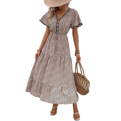 Damen Maxikleid Rüschendetails Knopfverschluss Eveloria