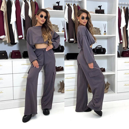 Damen Cargo-Loungewear-Set Cropped Oberteil Weite Hose Eveloria