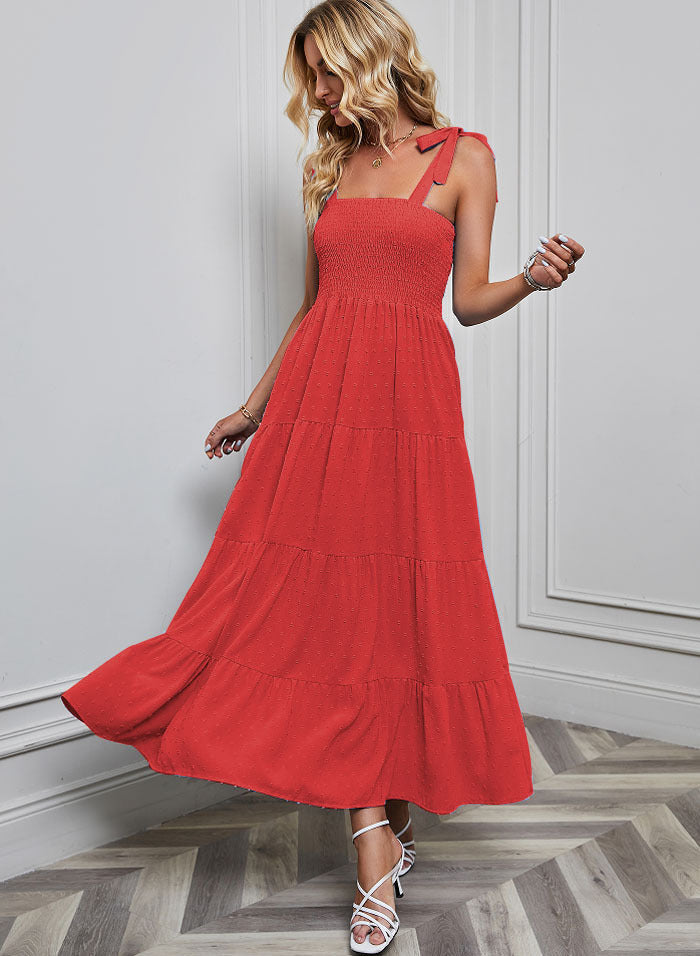 Damen Maxikleid Rüschenträger Schwingender Saum Eveloria