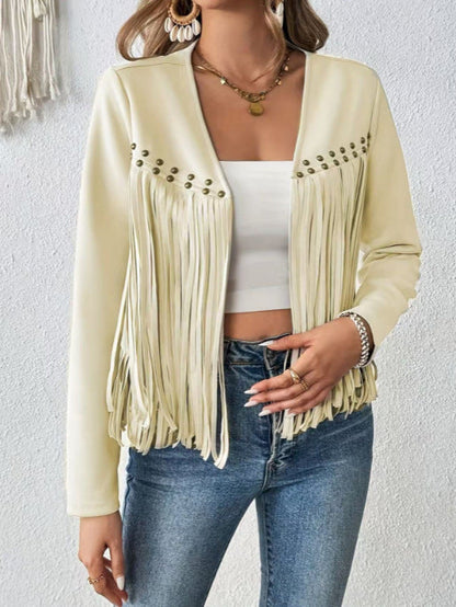 Damen Fransenjacke Nieten Leder Eveloria