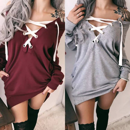 Damen Oversized Kapuzenpullover mit Schnür-Design - Eveloria