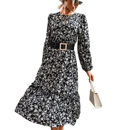 Damen Wickelkleid Midi Floralmuster Elastischer Gürtel Eveloria