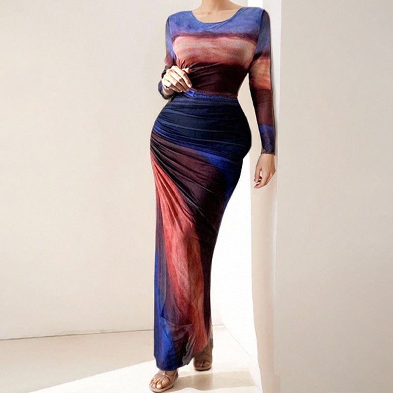 Damen Maxikleid Langarm Elegantes Drapieren Eveloria