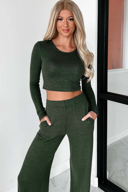 Damen Sweatsuit-Set Cropped Oberteil Weite Hose Grau Eveloria