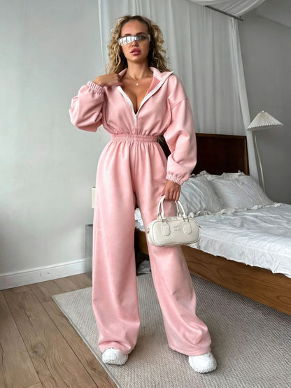 Damen Fleece-Overall Hochkragen Gummizug Eveloria